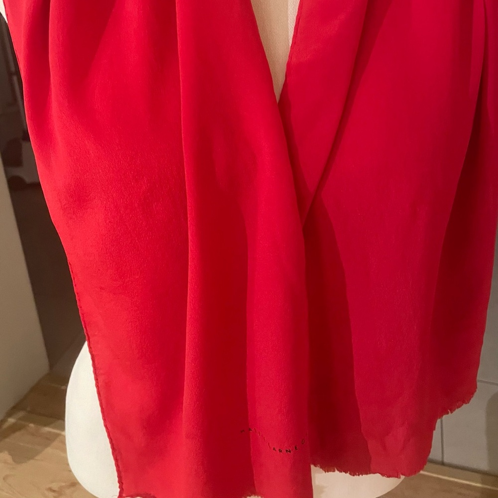 Hattie Carnegie  Scarf Red Silk Rectangle with Signature Logo Vintage